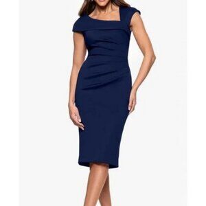 Xscape Midnight Blue Asymmetric Scuba Knit Cocktail Dress